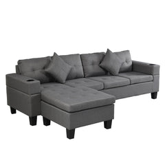 Modern Sectional Sofa Set with L Shape Chaise Lounge and Cup Holders