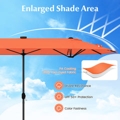13FT Double-sided Patio Umbrella with Solar Lights for Garden Pool Backyard-Orange