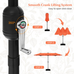 13FT Double-sided Patio Umbrella with Solar Lights for Garden Pool Backyard-Orange