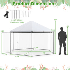 13FT Large Metal Hexagonal Chicken Coop with Wire Mesh and Lockable Door