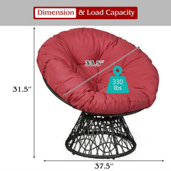 Rattan Papasan Chair Ergonomic 360-degree Swivel Soft Cushion Garden