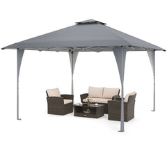 13 X 13 FT Pop up Gazebo with Portable Carrying Bag 8 Stakes and 4 Wind Ropes-Gray
