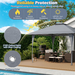 13 X 13 FT Pop up Gazebo with Portable Carrying Bag 8 Stakes and 4 Wind Ropes-Gray