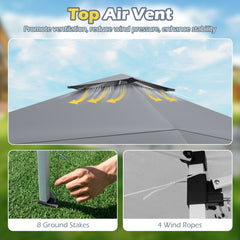 13 X 13 FT Pop up Gazebo with Portable Carrying Bag 8 Stakes and 4 Wind Ropes-Gray