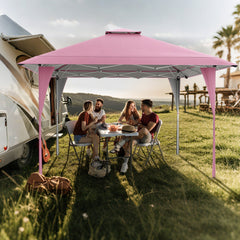 13 X 13 FT Pop up Gazebo with Portable Carrying Bag 8 Stakes and 4 Wind Ropes-Pink