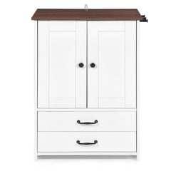 Dog Feeding Station Double Door Locker with 2 Adjustable Dog Bowls White