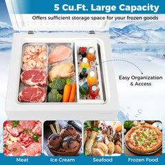 141 L/5 Cu.Ft Compact Chest Freezer with 7-Gear Adjustable Temperature-White