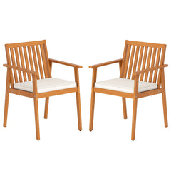 2 Pieces Patio Dining Chairs Outdoor Acacia Wood Chairs with Removable Padded Cushion