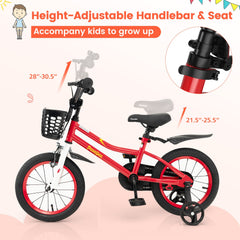 14 Inch Kids Bike with 2 Training Wheels for 3-5 Years Old-Red