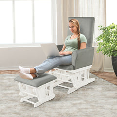 Baby Nursery Relax Rocker Rocking Chair Glider and Ottoman Cushion Set-Gray