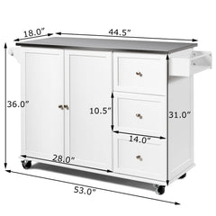 Kitchen Island 2-Door Storage Cabinet with Drawers and Stainless Steel Top