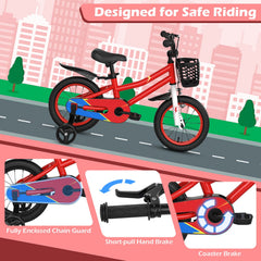 14 Inch Kids Bike Red with Blue Helmet Protective Set