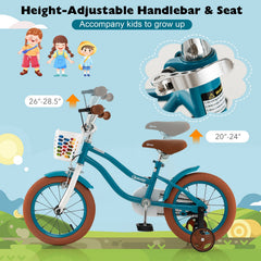14 Inch Kid's Bike with Removable Training Wheels and Basket-Blue