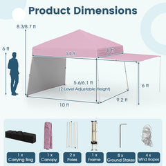 14 x 9.2 Feet Pop up Canopy Tent with 2 Convertible Sidewalls to Awning and Stakes-Pink