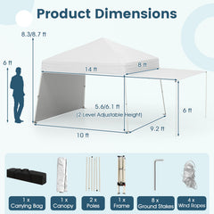 14 x 9.2 Feet Pop up Canopy Tent with 2 Convertible Sidewalls to Awning and Stakes-White