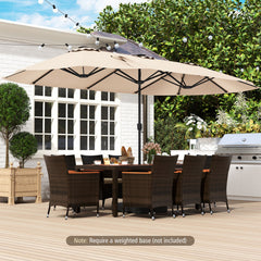 15.5 FT Extra-Large Patio Umbrella with LED Solar Lights and Crank Handle-Beige