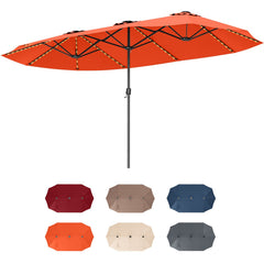 15.5 FT Extra-Large Patio Umbrella with LED Solar Lights and Crank Handle-Orange