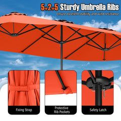 15.5 FT Extra-Large Patio Umbrella with LED Solar Lights and Crank Handle-Orange
