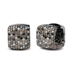 Black Rhodium Plated 18K White Gold 12 5/8 Cttw Multi Color Diamond Square Domed Huggie Hoop Earrings (Brown, Black, G-H Color, SI1-SI2 Clarity)