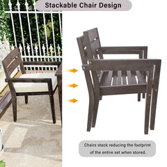 7 Pieces Acacia Wood Outdoor Dining Set with Cushions