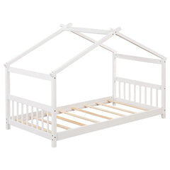 3-Piece Kid’s Room Bundle: Twin Size Wooden House Bed + Kid's Table and Chairs Set + Kids 2-Shelf Bookcase