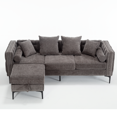 L Shaped Sectional Sofa Chenille Dark Gray