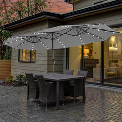 15 Feet Twin Patio Umbrella with 48 Solar LED Lights-Gray