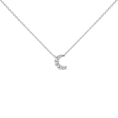 10K White Gold Diamond Accented Crescent Moon Shaped 18" Inch Pendant Necklace (H-I Color, I1-I2 Clarity)