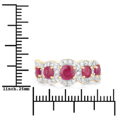 1.99 Carat Genuine Ruby and White Diamond 14K Yellow Gold Ring