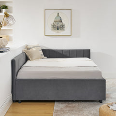 Full Size Upholstered Tufted Bed Frame with Two Drawers