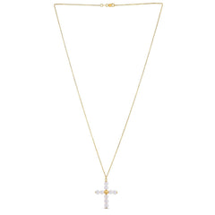 14k Yellow Gold Pearl Cross Pendant