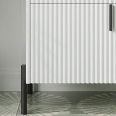 White Fluted Bathroom Vanity with Ceramic Sink and Soft Close Drawers