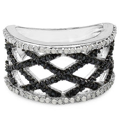 0.92 Carat Genuine Black Diamond & White Diamond .925 Sterling Silver Ring