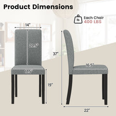 Dining Chair Set of 2 Mid-Century Modern Chairs with Rubber Wood Legs-Gray