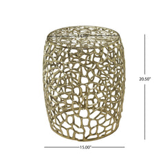 Aluminum Drum End Table with Intricate Design in Gold