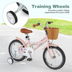16 Inch Kids Bike Retro Bicycle with Adjustable Height and Basket for Ages 4-7 Years Old-16 inches