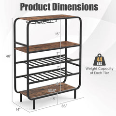 16 Bottle Wine Rack with 5-Tier Wine Shelf and Glass Holders for Kitchen Bar-Rustic Brown