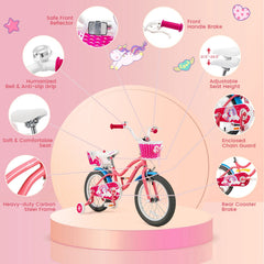16 Inch Kids Bike with Training Wheels and Storage Basket-16 inches