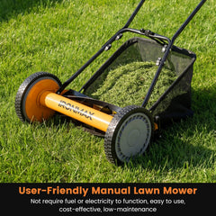 16 Inch Push Lawn Mower with 5 Steel Blades and Grass Catcher Bag