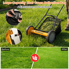 16 Inch Push Lawn Mower with 5 Steel Blades and Grass Catcher Bag