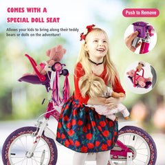 16 Inch Kids Bike with Doll Seat and Removable Training Wheels-16 inches