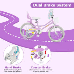 18 Inch Girls Bike Kids Bicycle with Doll Seat and Streamers for Children 4-8 Years Old