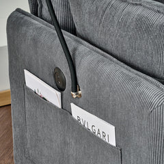 Comfy Corduroy Oversized Chaise Lounge Chair with Ottoman and Storage