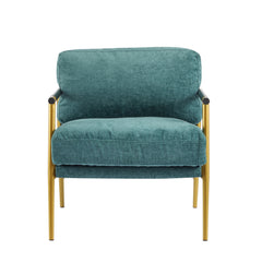 Modern Accent Chair with Plush Cushions and Wooden Armrests