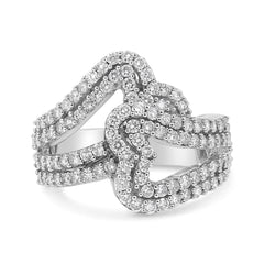 14K White Gold 1 1/2 Cttw Diamond Open Double Heart Bypass Ring Band (H-I Color, VS1-VS2 Clarity) - Ring Size 7