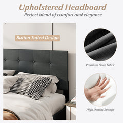 Queen Size Upholstered Bed Frame Linen Platform Bed-Dark Gray