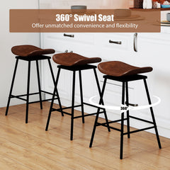 Set of 2 Swivel Barstools Faux Leather Upholstered Backless with Footrest