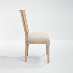 French Country Dining Chairs Set of 2 Upholstered With Natural Rattan Back