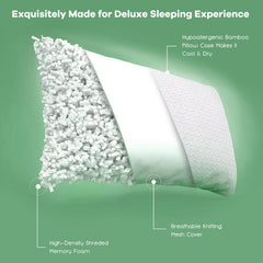 Set of 2 28 x18 Inch Shredded Memory Foam Bed Pillows with Bamboo Cooling Cover
