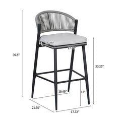 Outdoor Bar Height Metal Frame Counter Stools with Scallop-Shaped Backrest & Water-Resistant Cushions